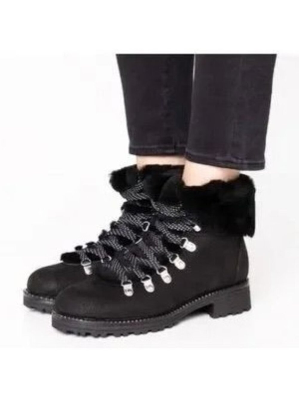 J Crew Black Nubuck Leather Sherling Nordic Winter Ankle Boots Size 7